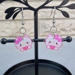 2/$10 Hello Kitty Sanrio Pink Lined Acrylic Charm Dangle Earrings NWT Handmade